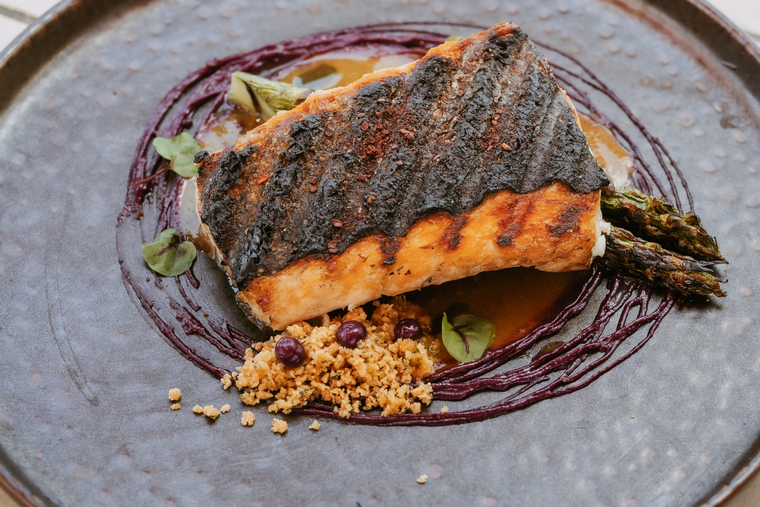 Grilled sea bass loin