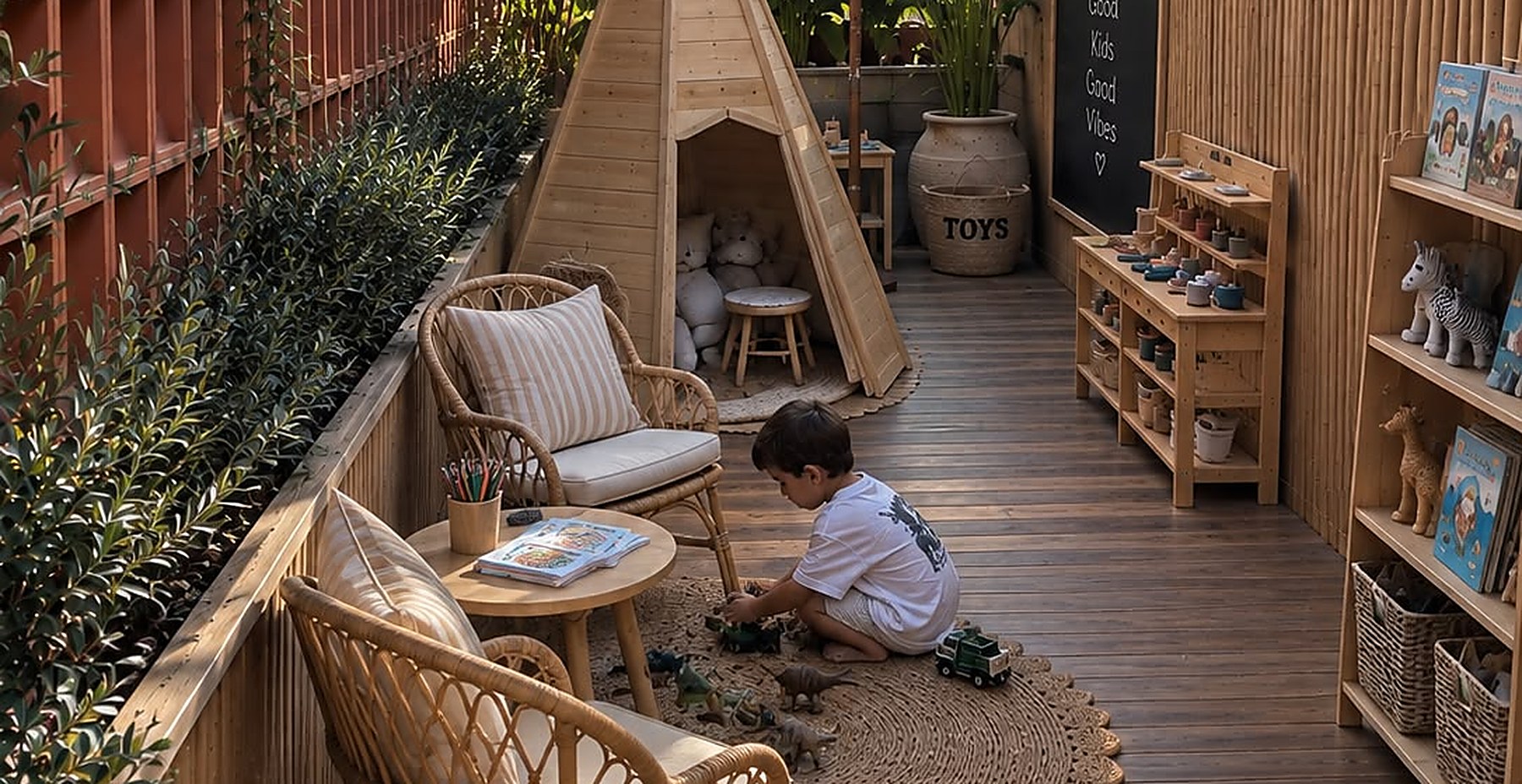 Vista general del Tony's Kids Club, el rincón infantil de Tony's Beach en Elviria, Marbella